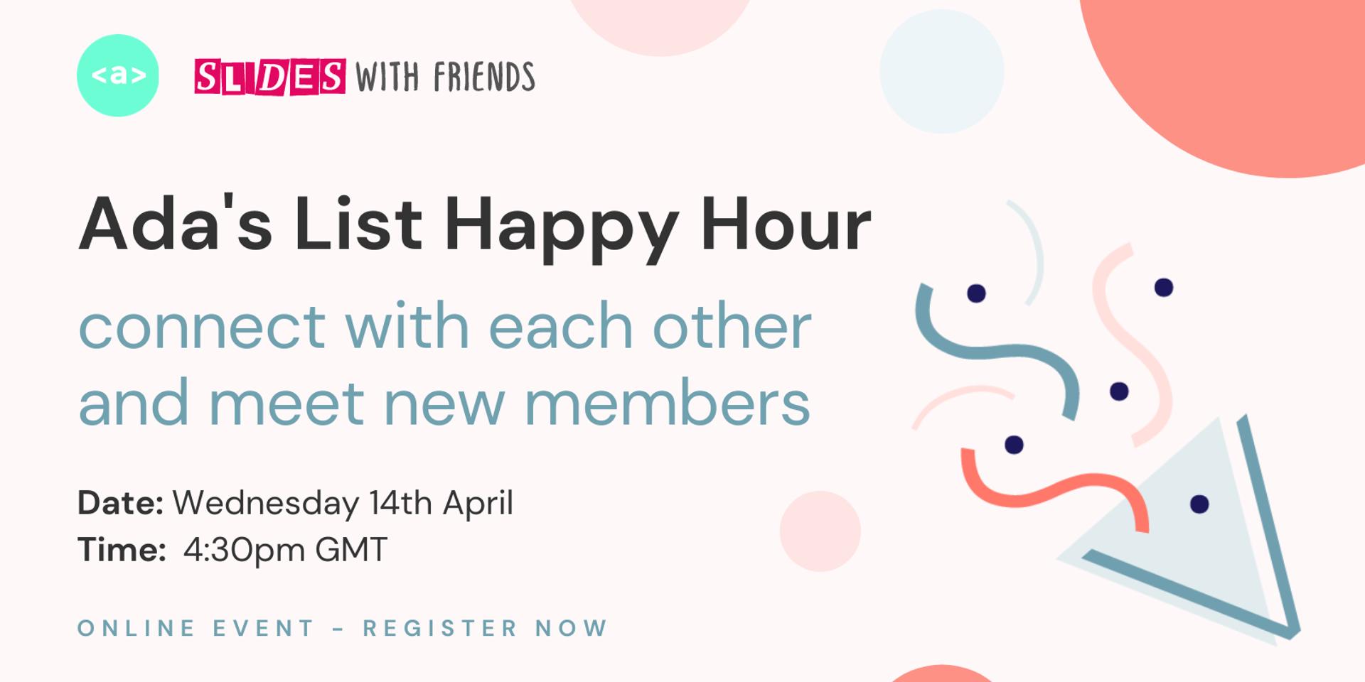 Cover Image for Ada's List Happy Hour! Meet each other + new members