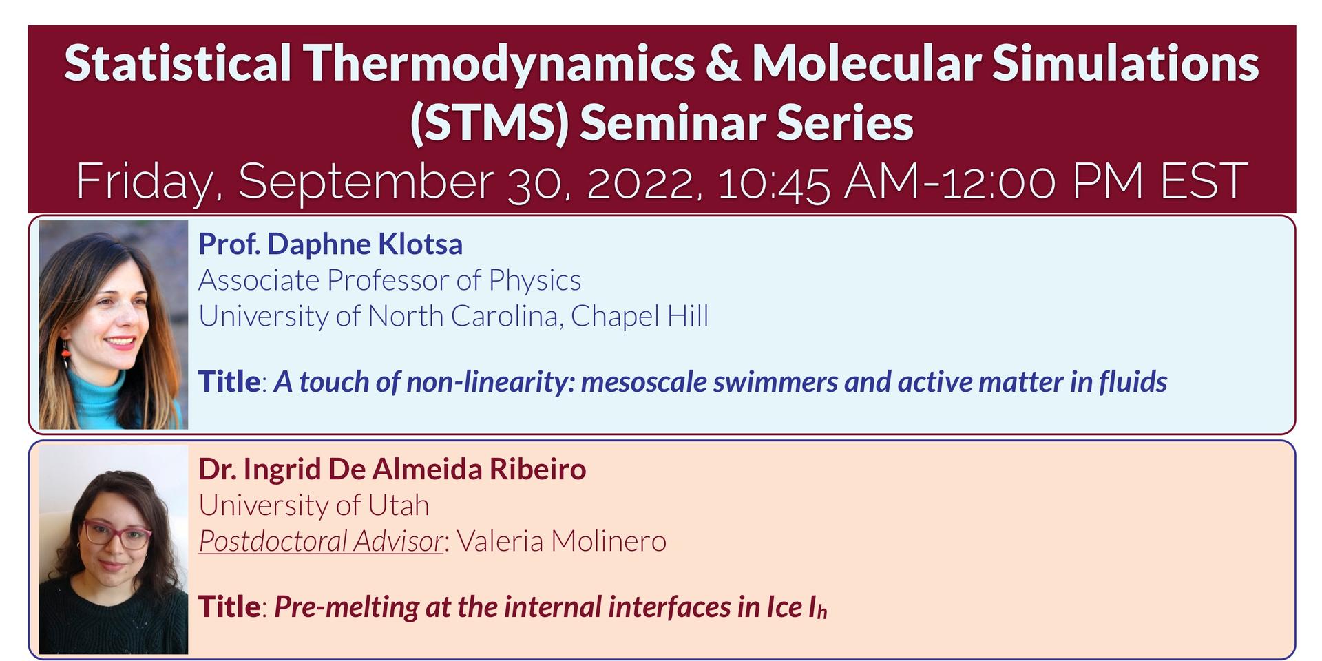 Cover Image for Statistical Thermodynamics & Molecular Simulations (STMS) Seminar Series