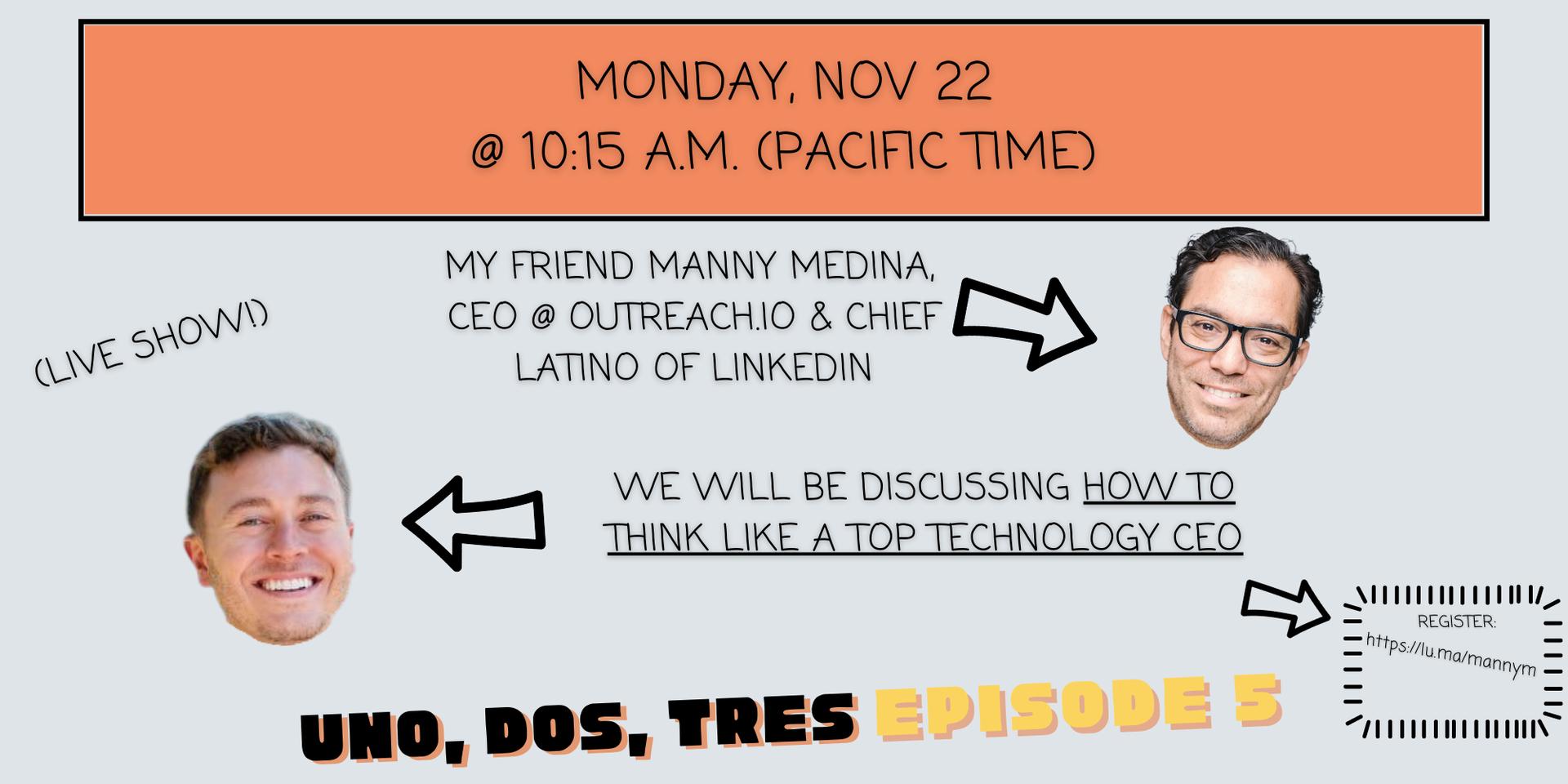 Cover Image for 🌮  Uno Dos Tres Show: Manny Medina, CEO of Outreach.io