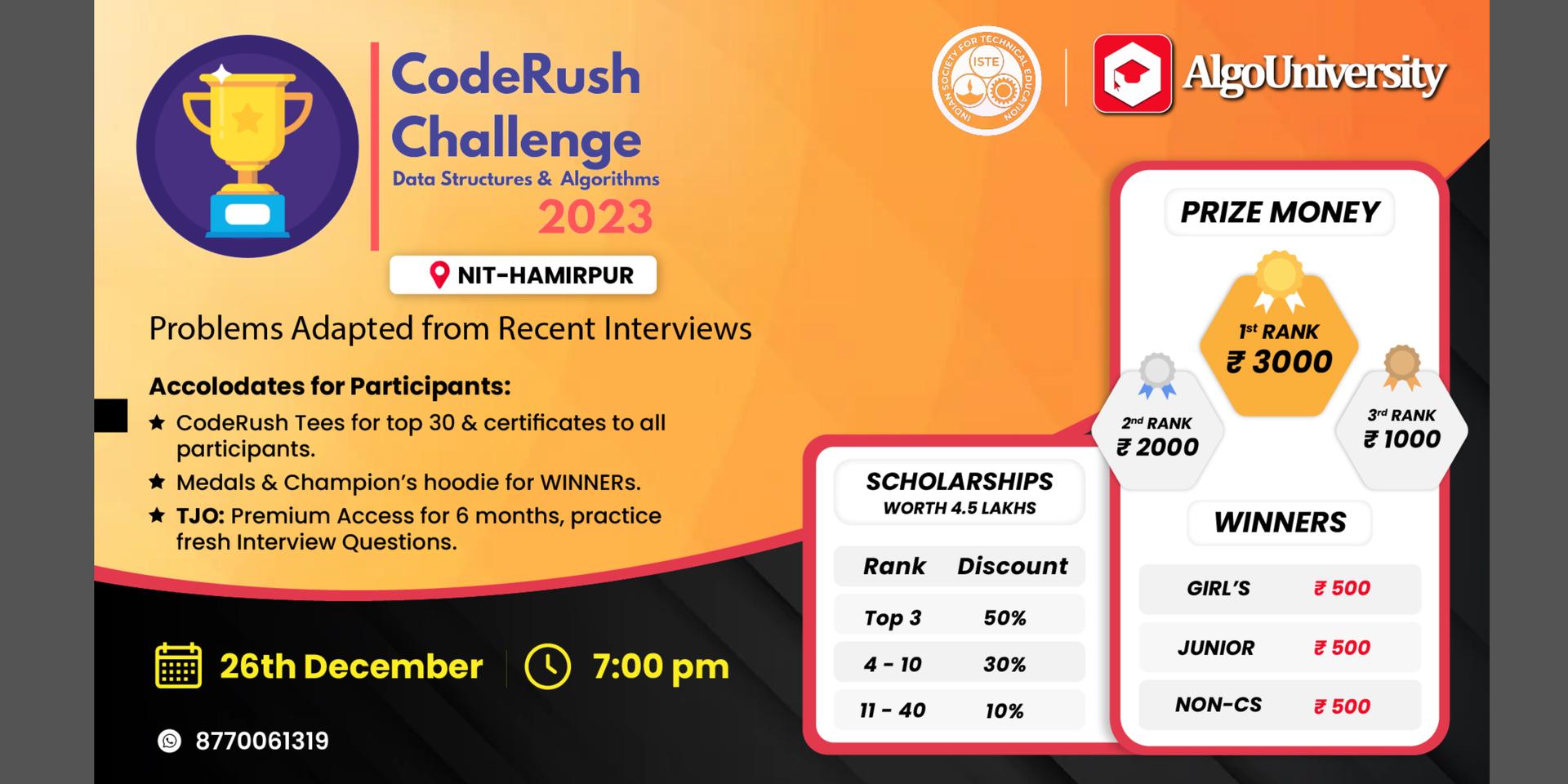 Cover Image for 👨🏻‍💻 CODERUSH 2023 | VNIT Nagpur