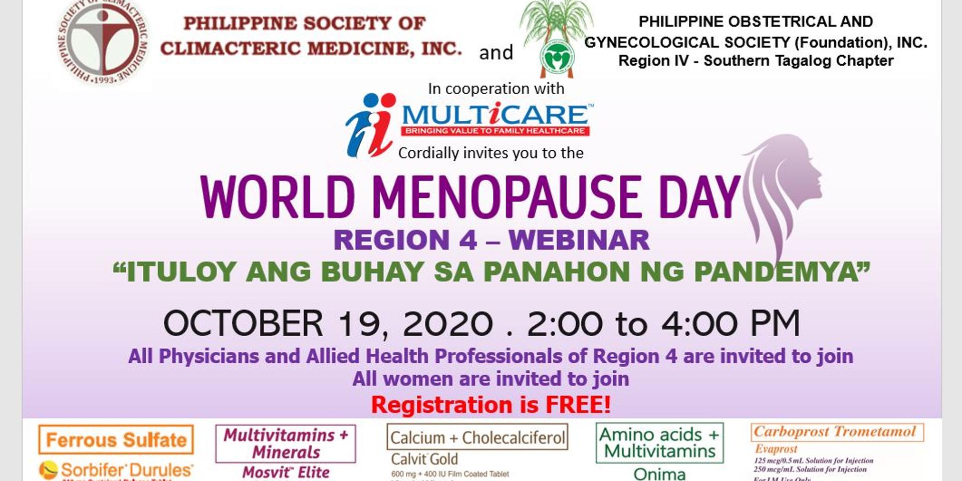 Cover Image for PSCM Reg 4 & POGS STC - WORLD MENOPAUSE DAY "Ituloy and Buhay sa Panahon ng Pandemya"