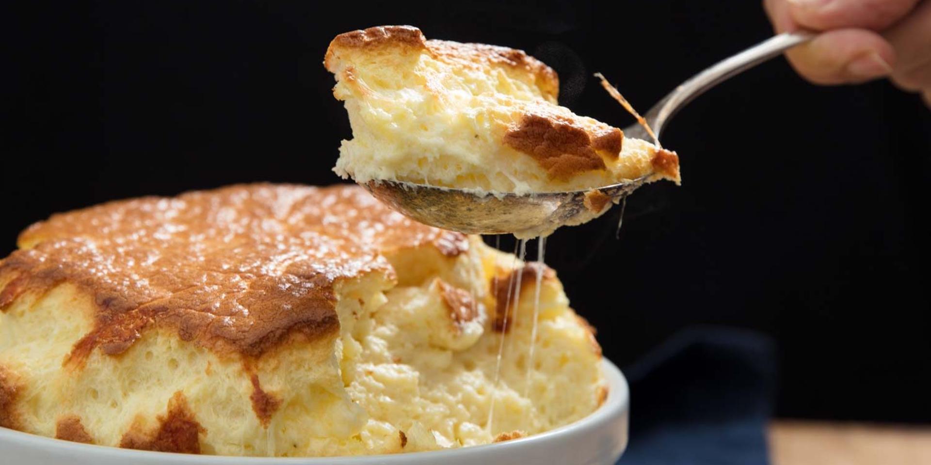 Cover Image for Baked Cheese Soufflé with an Apple, Celery and Candied Walnut Salad