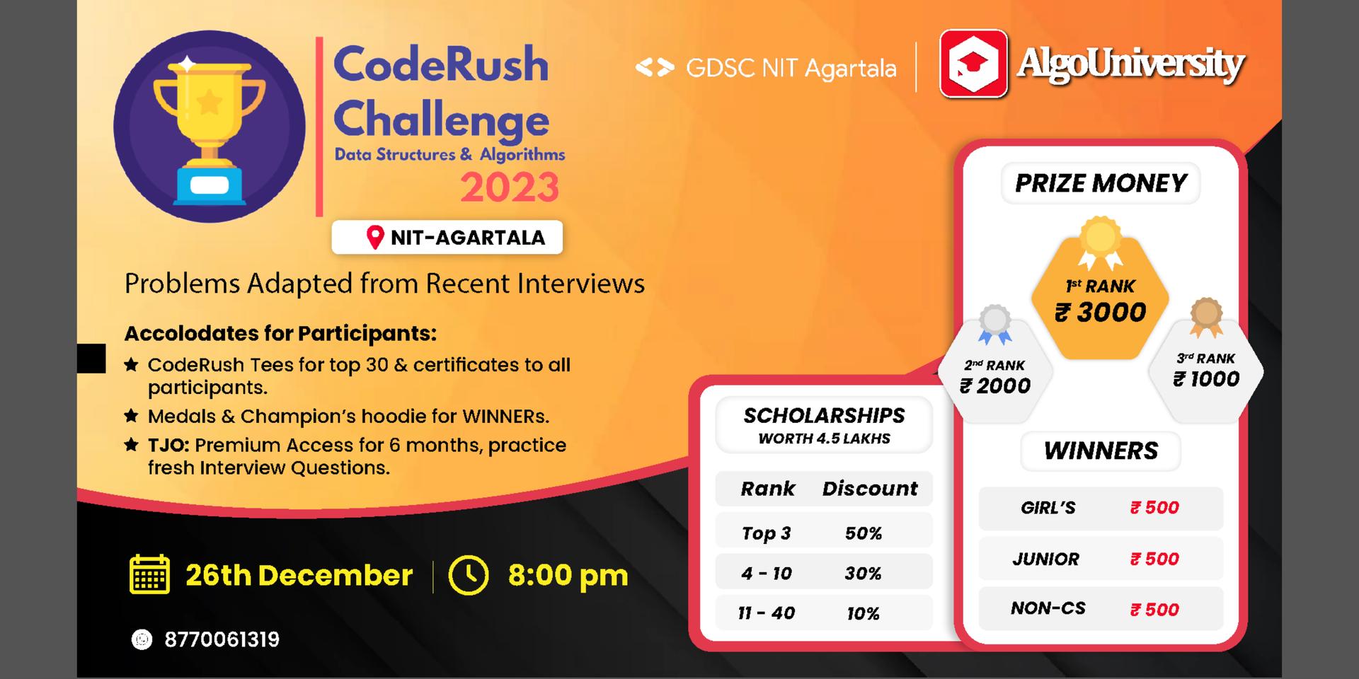 Cover Image for 👨🏻‍💻 CODERUSH 2023 | NIT Agartala